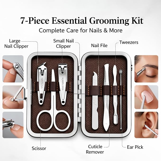 7 in 1 Nail Clipper Set, Travel Mini Manicure Set with Case