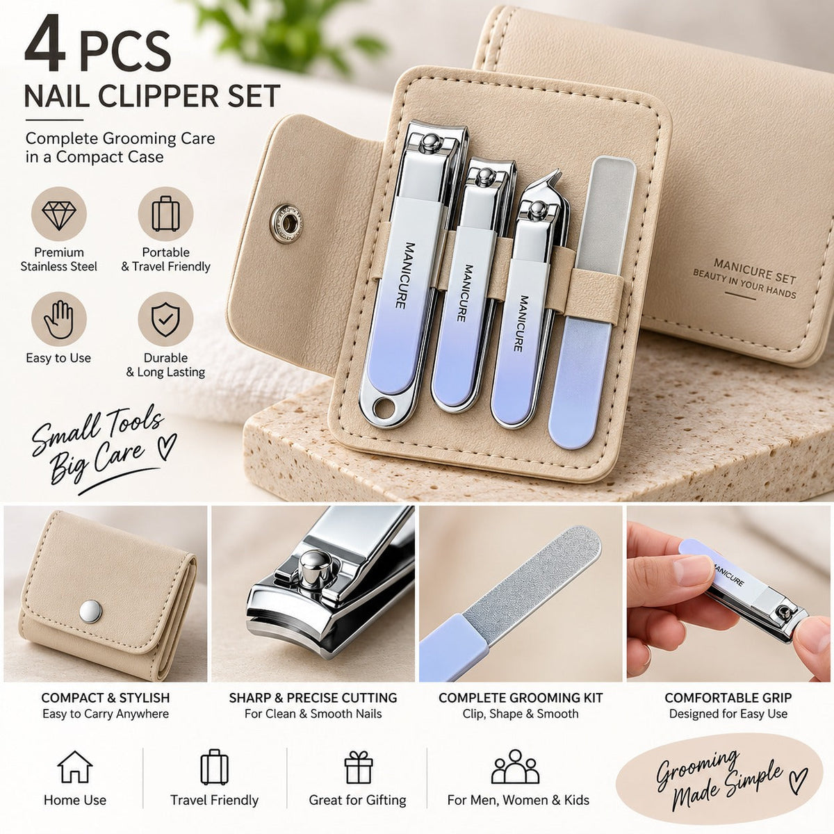 Manicure Set 4pcs Pouch Portable Nail Clippers
