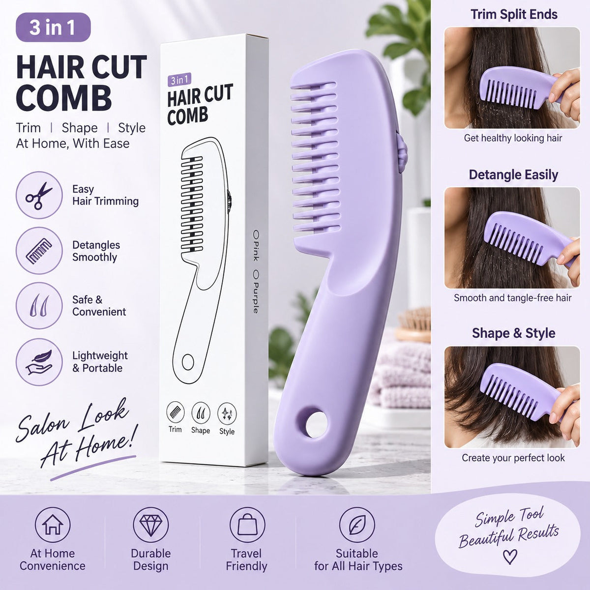 3-in-1 Hair Cutting Comb with Built-In Razor