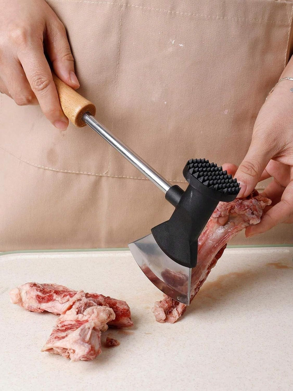 Axe-Shaped Meat Tenderizer, Stainless Steel Meat Hammer with Cutter Edge