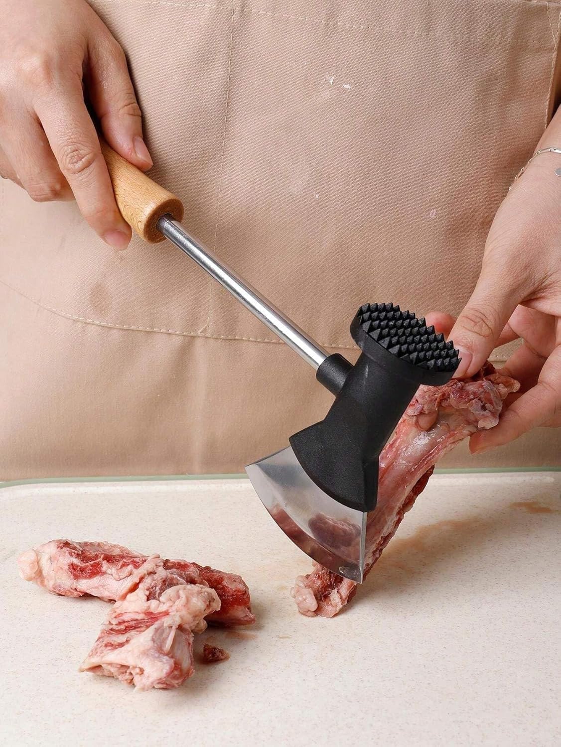 Axe-Shaped Meat Tenderizer, Stainless Steel Meat Hammer with Cutter Edge