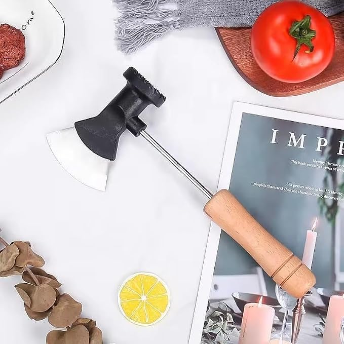 Axe-Shaped Meat Tenderizer, Stainless Steel Meat Hammer with Cutter Edge