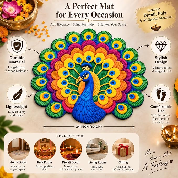 Colorful Non-Slip 3D Peacock Bathroom Mat (30*31 inches)